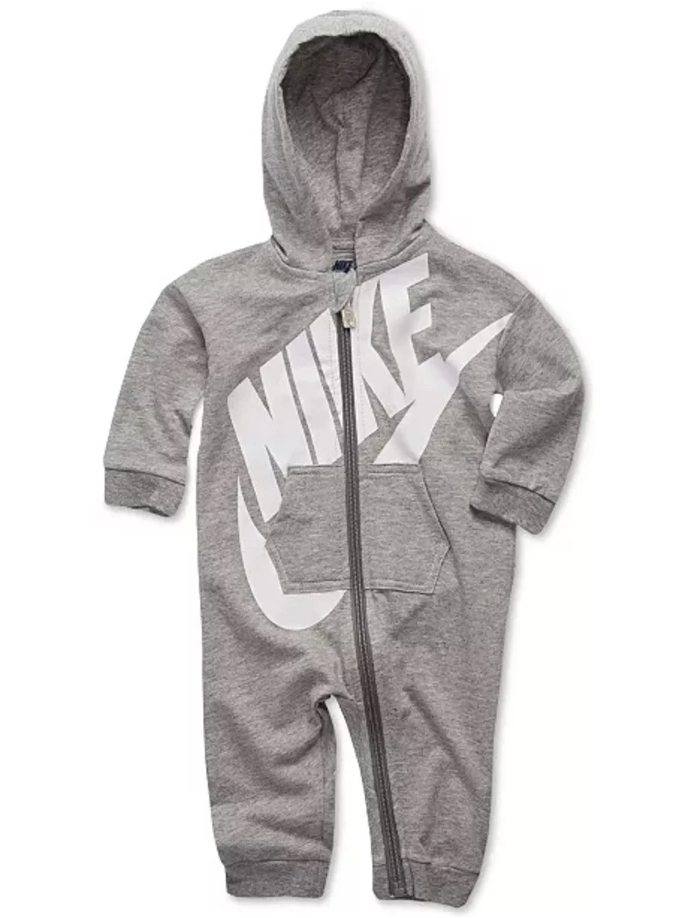 Nike Gray Hooded Baby One-Piece with White Logo 6M 4 0584